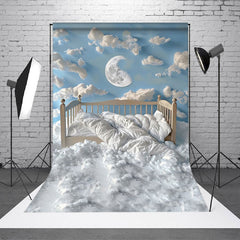 Aperturee - Aperturee Blue Sky Cloud Moon Soft Crib Cake Smash Backdrop