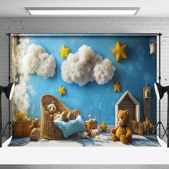 Aperturee - Aperturee Blue Sky Cloud Starry Night Bear Cake Smash Backdrop