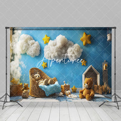 Aperturee - Aperturee Blue Sky Cloud Starry Night Bear Cake Smash Backdrop