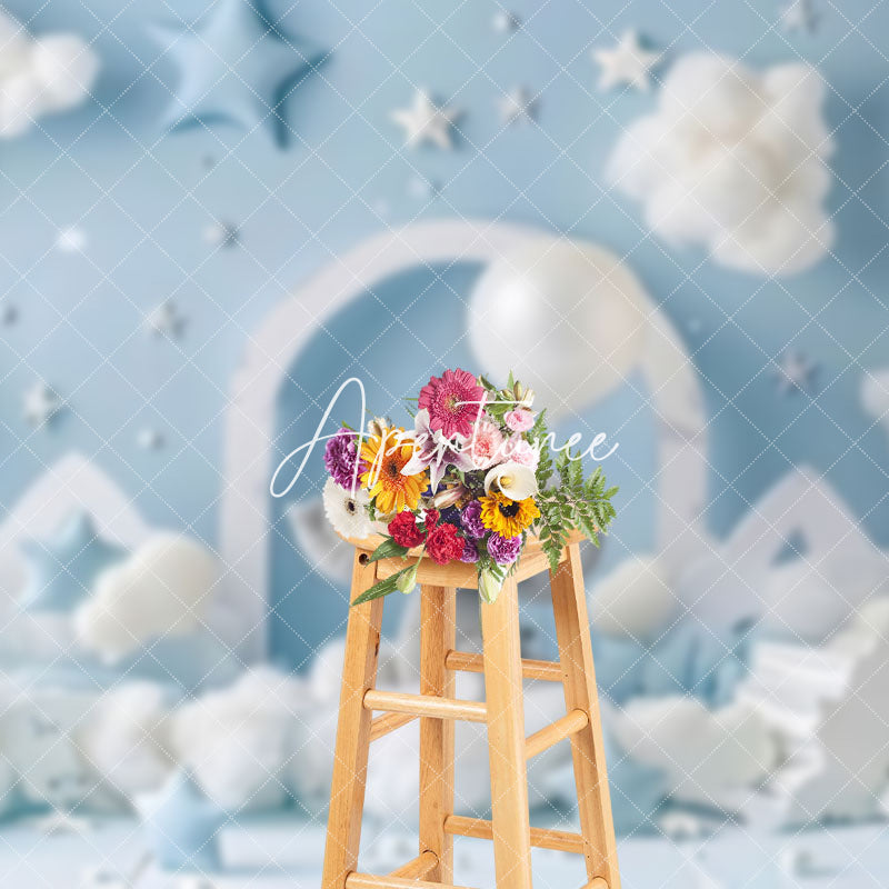 Aperturee - Aperturee Blue Sky Cloud Stars Elephant Cake Smash Backdrop