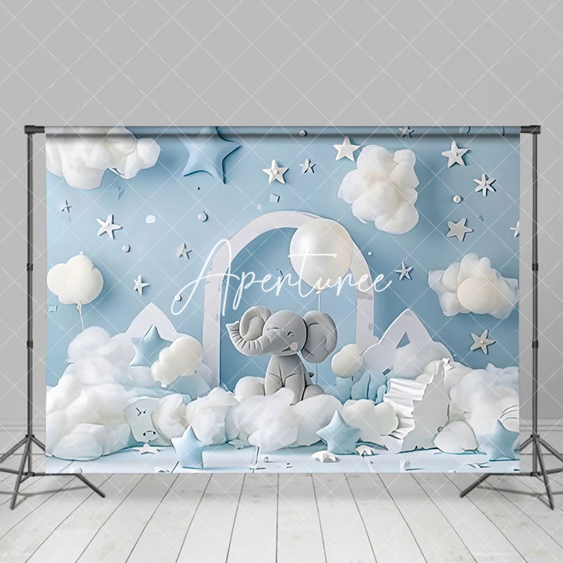 Aperturee - Aperturee Blue Sky Cloud Stars Elephant Cake Smash Backdrop