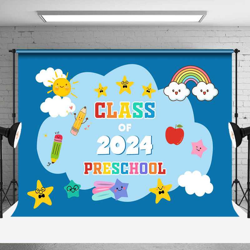 Aperturee - Aperturee Blue Sky Cloud Sun Class Of 2024 Perschool Backdrop