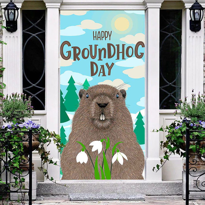 Aperturee - Aperturee Blue Sky Cloud Sunny Happy Groundhog Day Door Cover