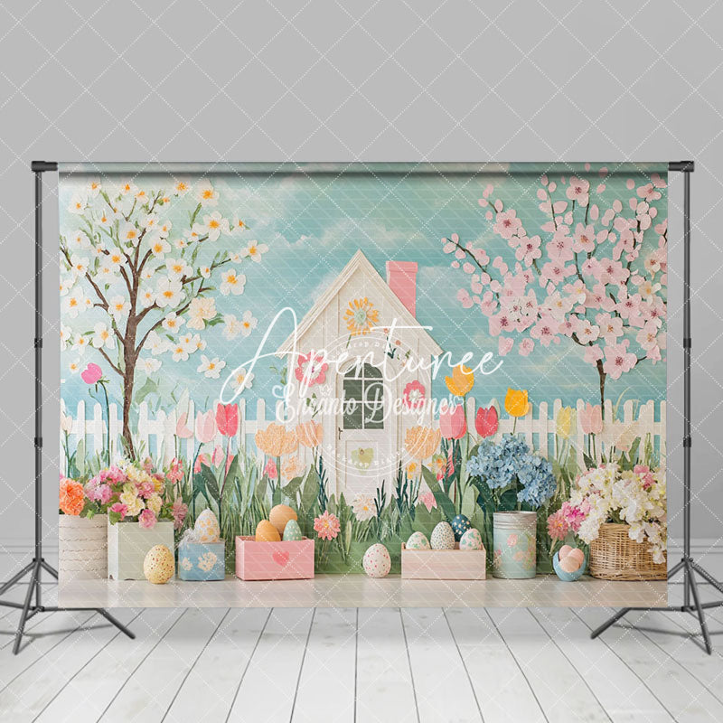 Aperturee - Aperturee Blue Sky Cloud Wall Garden Fence Easter Backdrop