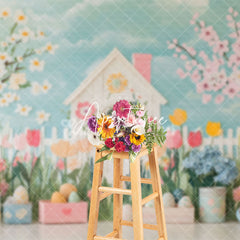 Aperturee - Aperturee Blue Sky Cloud Wall Garden Fence Easter Backdrop