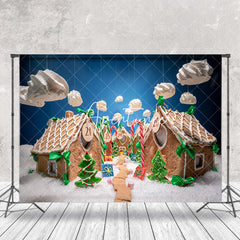 Aperturee - Aperturee Blue Sky Clouds Path Snowy Christmas House Backdrop