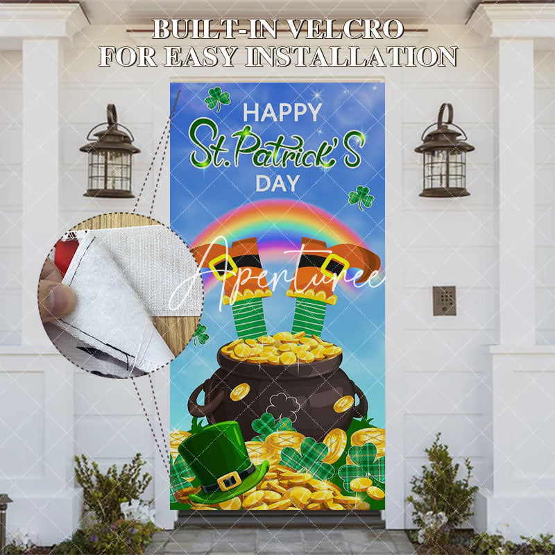 Aperturee - Aperturee Blue Sky Clover Gold Happy St Patricks Day Backdrop