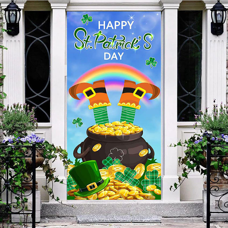 Aperturee - Aperturee Blue Sky Clover Gold Happy St Patricks Day Backdrop