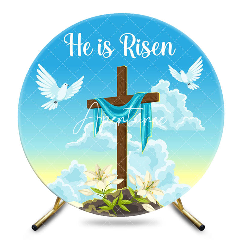 Aperturee - Aperturee Blue Sky Cross He Is Risen Round Easter Backdrop