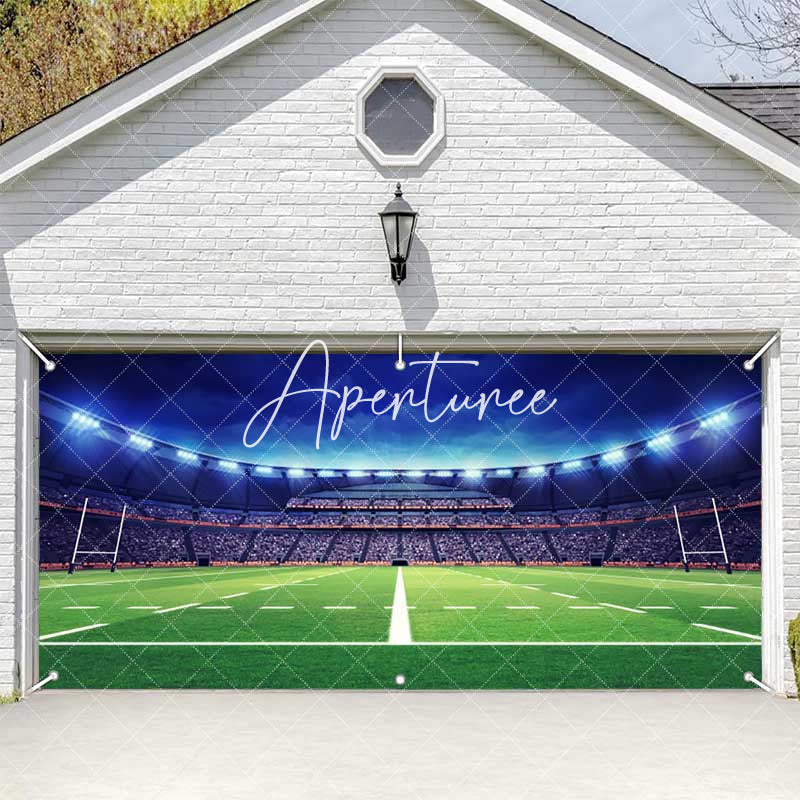 Aperturee - Aperturee Blue Sky Floodlit Grass Goal Garage Door Banner