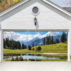 Aperturee - Aperturee Blue Sky Mountain Grassland Lake Garage Door Banner