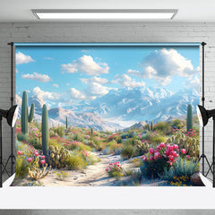 Aperturee - Aperturee Blue Sky Mountain Sand Floral Wonderland Backdrop