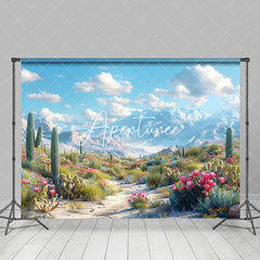 Aperturee - Aperturee Blue Sky Mountain Sand Floral Wonderland Backdrop