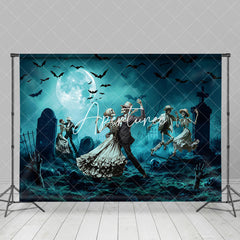 Aperturee - Aperturee Blue Sky Night Skeleton Grave Halloween Backdrop