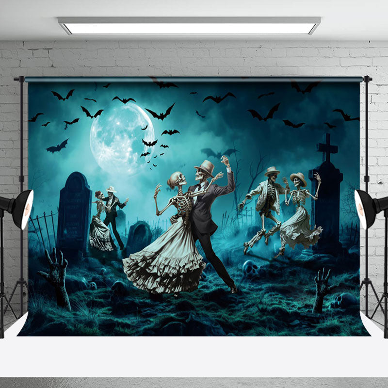 Aperturee - Aperturee Blue Sky Night Skeleton Grave Halloween Backdrop