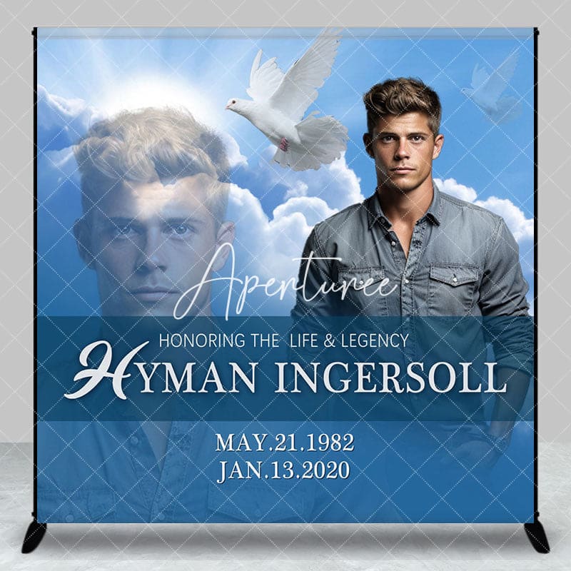 Aperturee - Aperturee Blue Sky Pigeon Custom Name Photo Memorial Backdrop