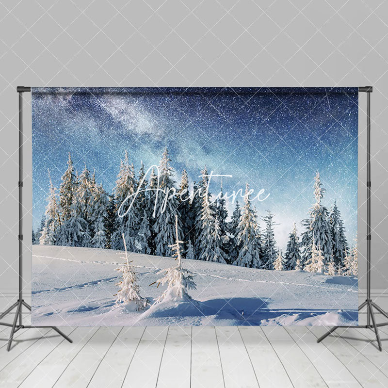 Aperturee - Aperturee Blue Sky Snow Forest Sunshine Winter Photo Backdrop