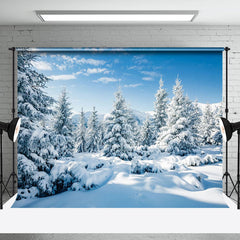 Aperturee - Aperturee Blue Sky Snowy Pine Forest Winter Photo Backdrop