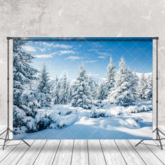 Aperturee - Aperturee Blue Sky Snowy Pine Forest Winter Photo Backdrop