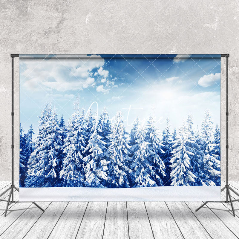 Aperturee - Aperturee Blue Sky Sunshine Winter Forest Photography Backdrop