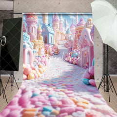 Aperturee - Aperturee Blue Sky Sweet Fairy Candy World Castle Sweep Backdrop