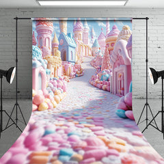 Aperturee - Aperturee Blue Sky Sweet Fairy Candy World Castle Sweep Backdrop