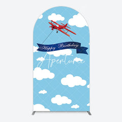 Aperturee - Aperturee Blue Sky White Cloud Airplane Birthday Arch Backdrop