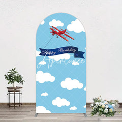 Aperturee - Aperturee Blue Sky White Cloud Airplane Birthday Arch Backdrop