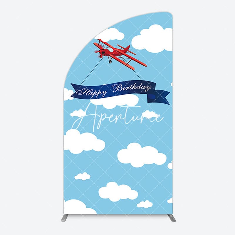 Aperturee - Aperturee Blue Sky White Cloud Airplane Birthday Half Moon Arch Backdrop