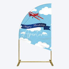 Aperturee - Aperturee Blue Sky White Cloud Airplane Birthday Half Moon Arch Backdrop