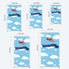 Aperturee - Aperturee Blue Sky White Cloud Airplane Birthday Rectangle Backdrop