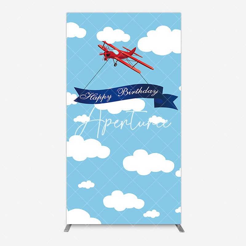 Aperturee - Aperturee Blue Sky White Cloud Airplane Birthday Rectangle Backdrop