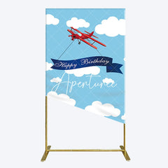 Aperturee - Aperturee Blue Sky White Cloud Airplane Birthday Rectangle Backdrop