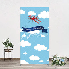 Aperturee - Aperturee Blue Sky White Cloud Airplane Birthday Rectangle Backdrop