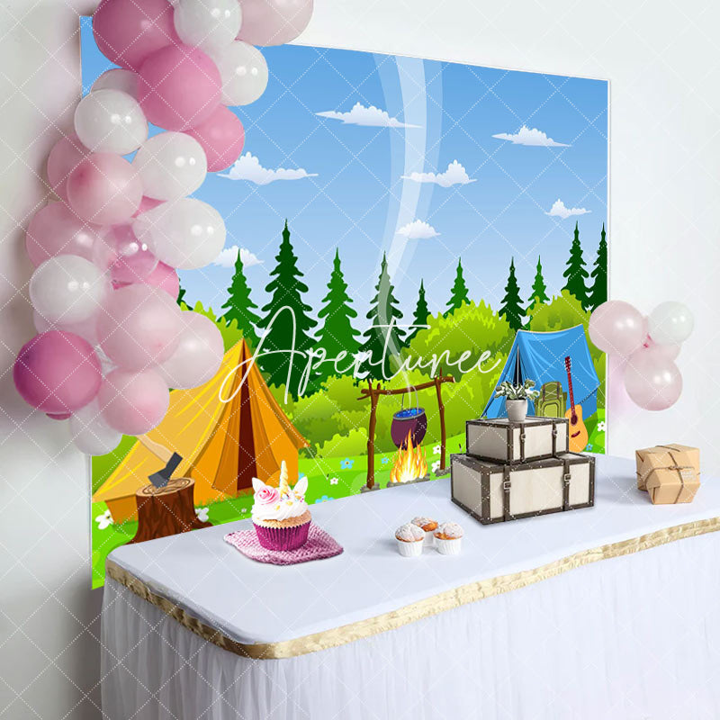 Aperturee - Aperturee Blue Sky Wild Forest Jungle Tents Picnic Backdrop