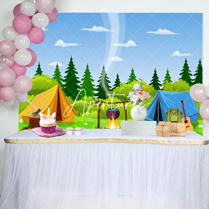 Aperturee - Aperturee Blue Sky Wild Forest Jungle Tents Picnic Backdrop