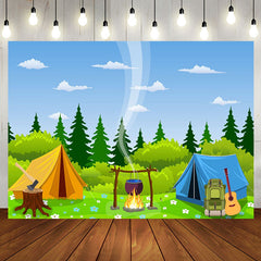 Aperturee - Aperturee Blue Sky Wild Forest Jungle Tents Picnic Backdrop