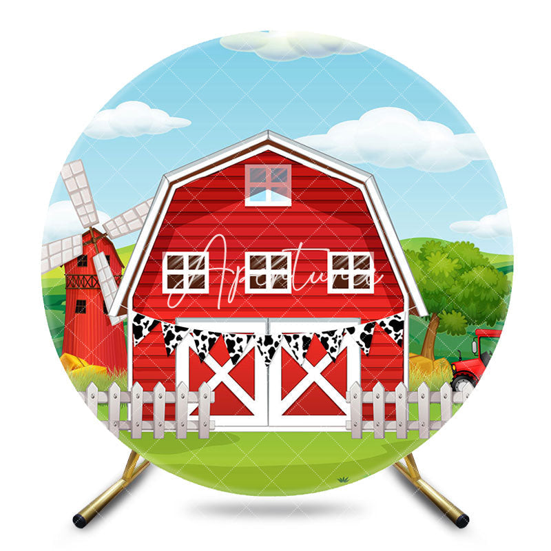 Aperturee - Aperturee Blue Sky Wild Red Barn Farm Round Birthday Backdrop