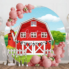 Aperturee - Aperturee Blue Sky Wild Red Barn Farm Round Birthday Backdrop