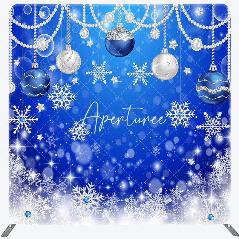 Aperturee - Aperturee Blue Snowflake Bell Christmas Pillow Case Backdrop