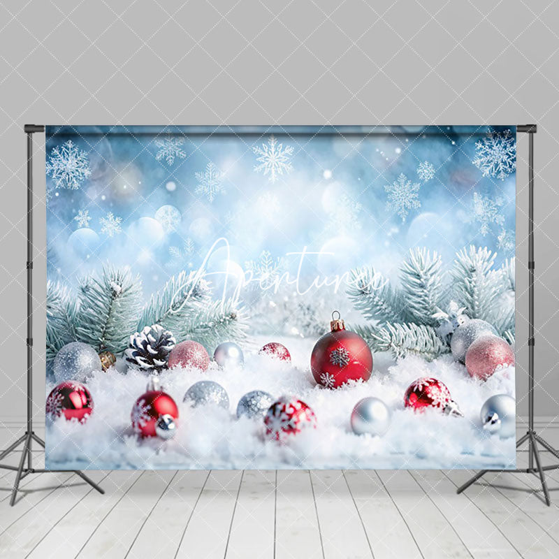 Aperturee - Aperturee Blue Snowflake Pine Leaves Baubale Christmas Backdrop