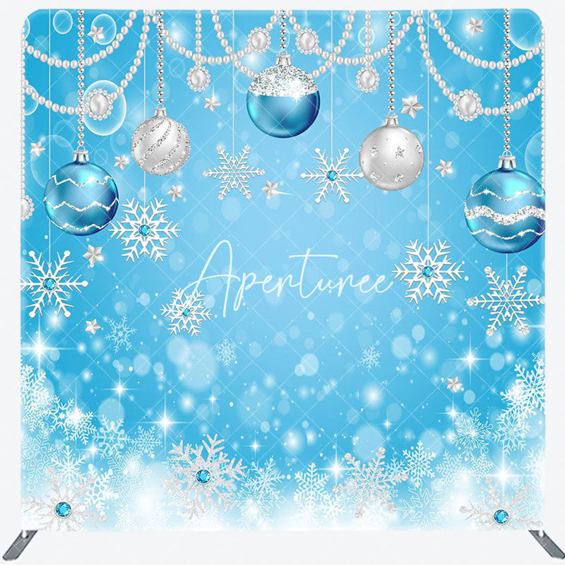 Aperturee - Aperturee Blue Snowflakes Christmas Bell Pillow Case Backdrop