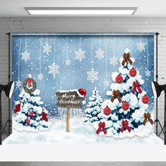 Aperturee - Aperturee Blue Snowflakes Wreath Pine Tree Christmas Backdrop