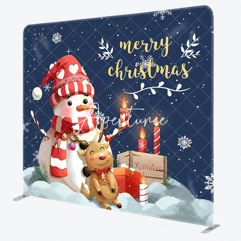 Aperturee - Aperturee Blue Snowman Elk Candle Xmas Pillow Case Backdrop