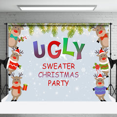 Aperturee - Aperturee Blue Snowy Elk Ugly Sweater Christmas Party Backdrop