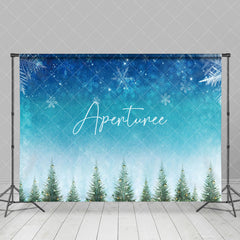 Aperturee - Aperturee Blue Snowy Night Snowflake Trees Christmas Backdrop