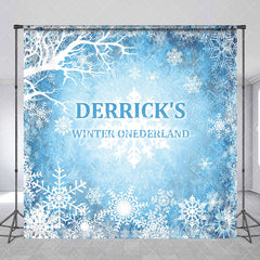 Aperturee - Aperturee Blue Snowy Winter Onederland Custom Name Backdrop