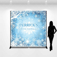 Aperturee - Aperturee Blue Snowy Winter Onederland Custom Name Backdrop