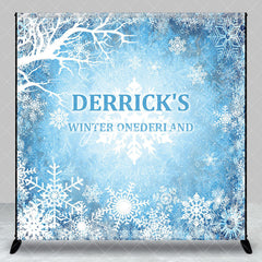 Aperturee - Aperturee Blue Snowy Winter Onederland Custom Name Backdrop