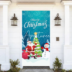 Aperturee - Aperturee Blue Star Night Snowman Merry Christmas Door Cover